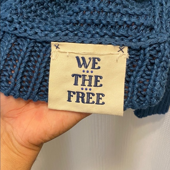 WE THE FREE MAJOLICA BLUE ESSENTIAL KNIT LINEN CREW SWEATER HEIRLOOM COLLECTION - Picture 5 of 9